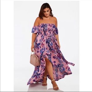 Ashley Stewart NWT Off Shoulder Paisley Maxi Dress